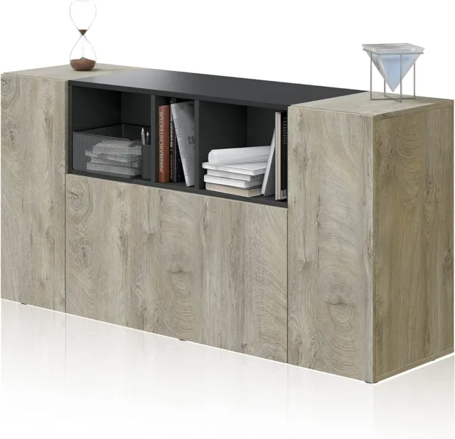 Credenza in Legno Madia Moderna in Kit Mobile 3 Ante 9 Ripiani Rovere Antracite