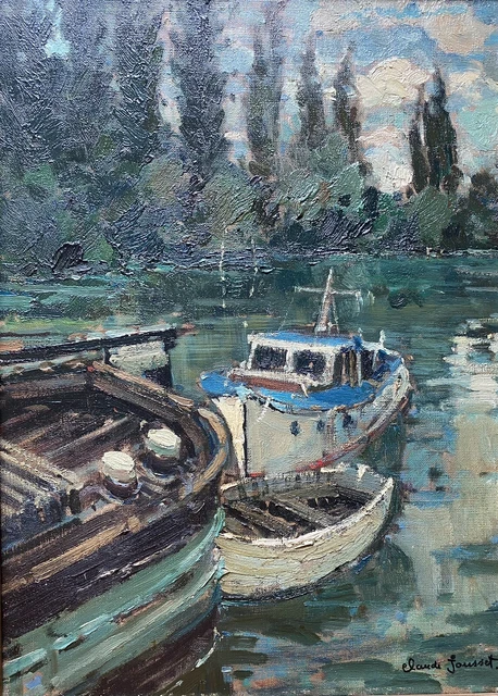 Tableau expressionniste  Neuilly la seine bateaux Peinture signée Claude Jousset 2