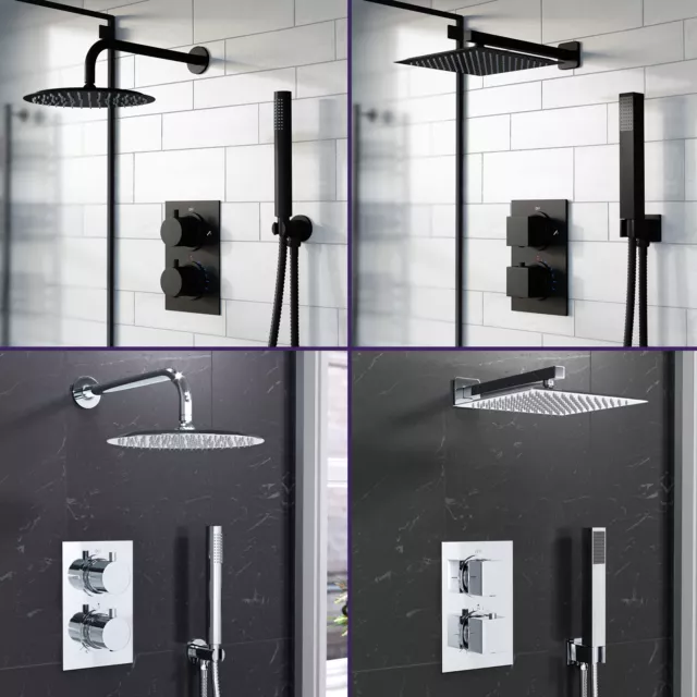 Nes Home 2 Dial 2 Way Concealed Thermostatic Shower Mixer set Kit Black Chrome