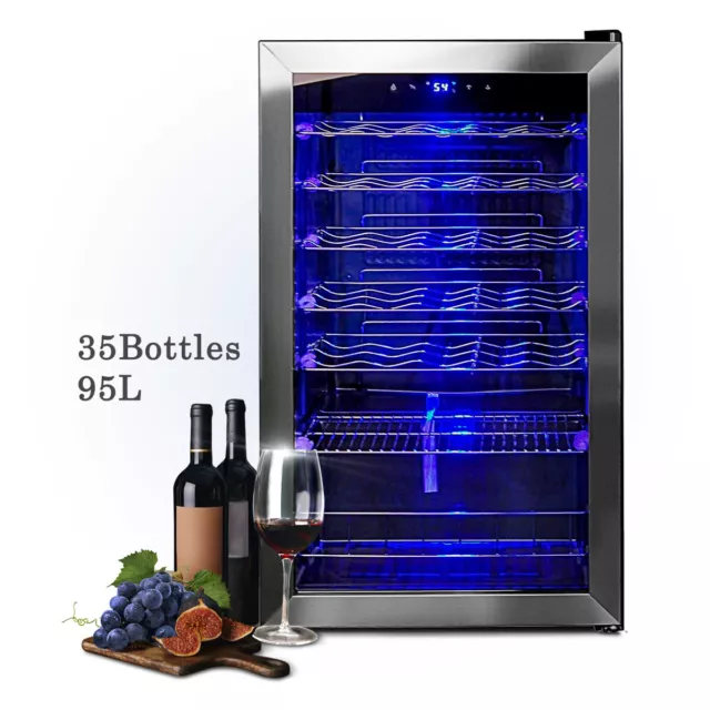 SMAD 33 Bottles Wine Beer Fridge Beverage Drinks Cooler 95L LED Stainless Steel