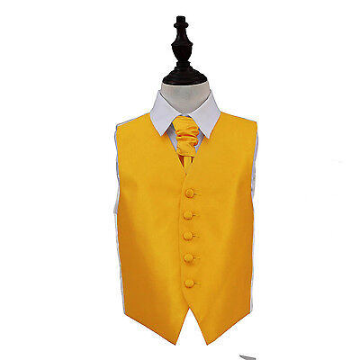 DQT Plain Solid Check Sunflower Gold Boys Wedding Waistcoat & Cravat Set