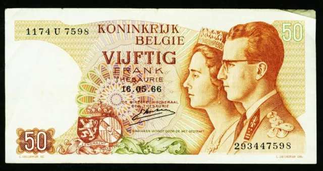 BELGIEN. 50 Francs 1966. P. 139(3).