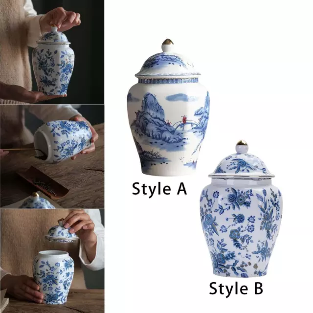 Ceramic Ginger Jar with Lid Blue White Porcelain Handcraft Paint Craft Vase