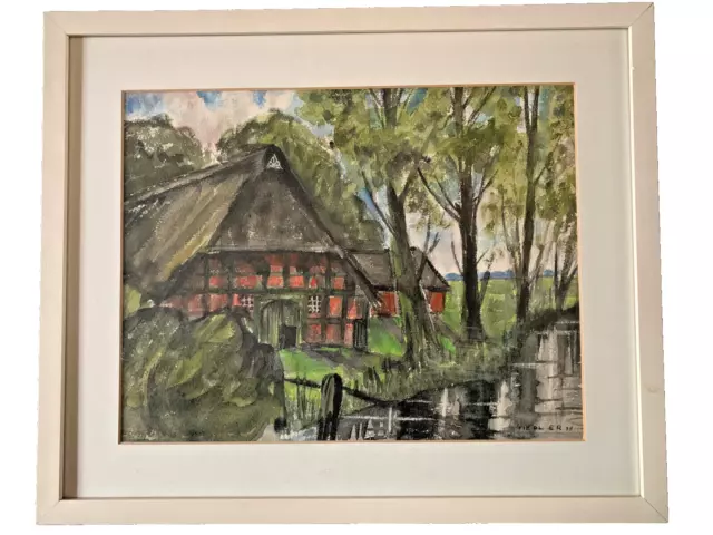 ORIGINAL Fischerhude WORPSWEDE Lilienthal Bremen Wümme GEMÄLDE 48x40 sig Fiedler