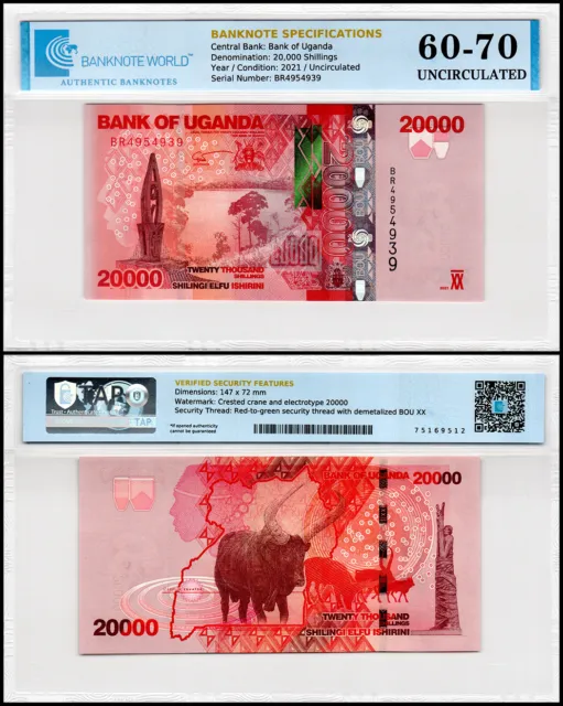 Uganda 20000 Shillings, 2021, P-53f, UNC, Authenticated Banknote