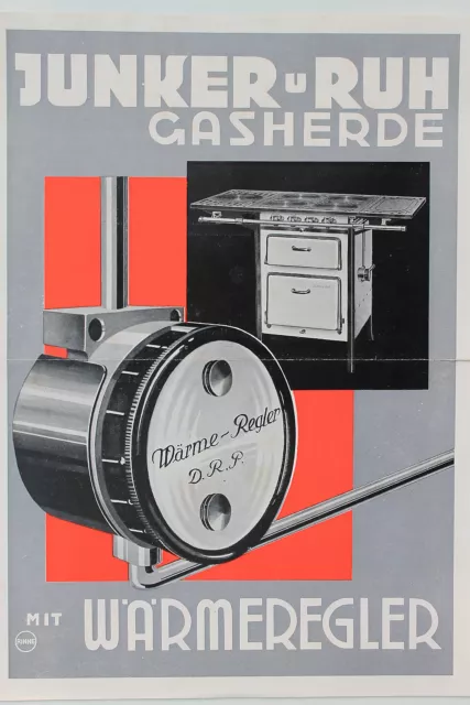 18778 Publicité Feuille Affiche Junker Ruh Cuisinières à Gaz De Wermeregler 1930