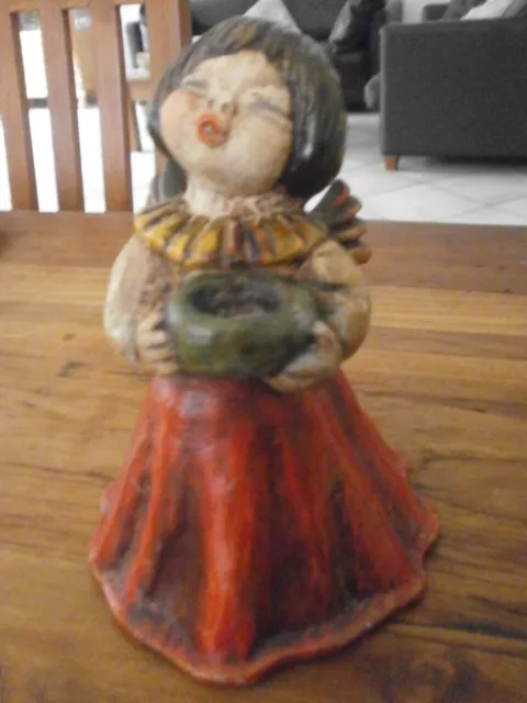 Alter Thun Bozener Engel mit Kerzenhalter, Keramik, Farbe rot - von Oma