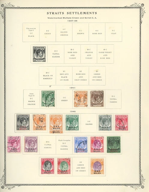 STRAITS SETTLEMENTS Album Page Lot #140 - SEE SCAN - $$$