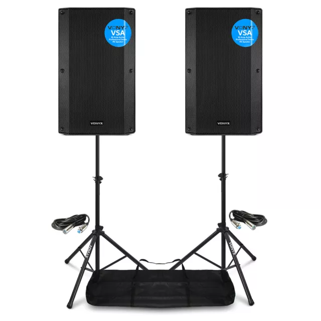 Vonyx VSA15 Active PA Speakers Pair with Stands