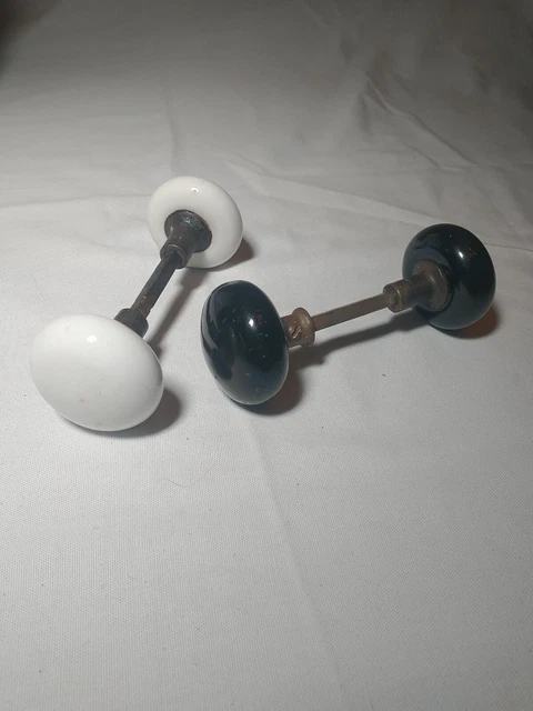 Antique Black White Door Knob Set Vintage Round Handles Porcelain Knobs