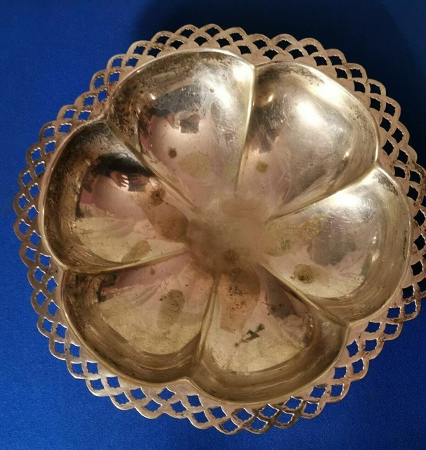 Antique Silverplate Footed BON BON BOWL Pierced Fluted