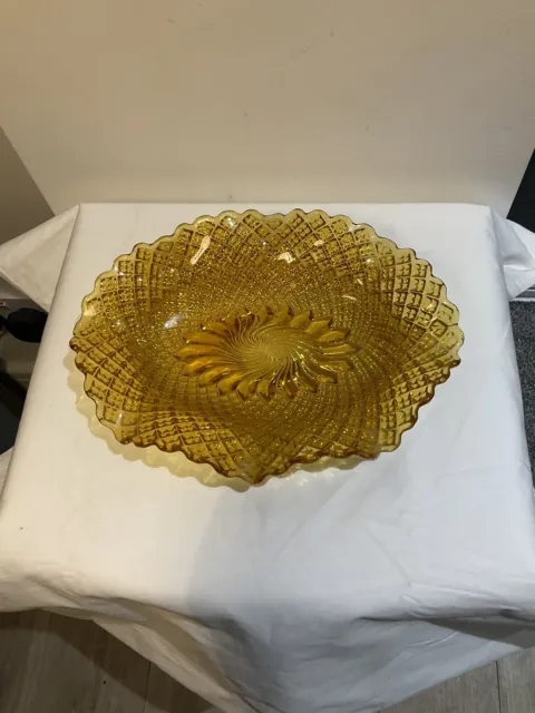 Vintage Amber Glass Dish Bowl Serving Decorative Decor Orange