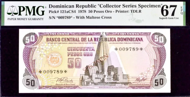 Dominican Republic 50 Pesos Pick#121aCS4 1978 Specimen PMG 67 EPQ SGU Banknote