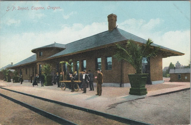 Eugene OR SP RR Depot Southern Pacific Oregon Tracks Germany postcard G551