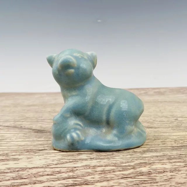 4.7" Old Antique Porcelain Song dynasty ru kiln cyan glaze Ice crack pig Statue