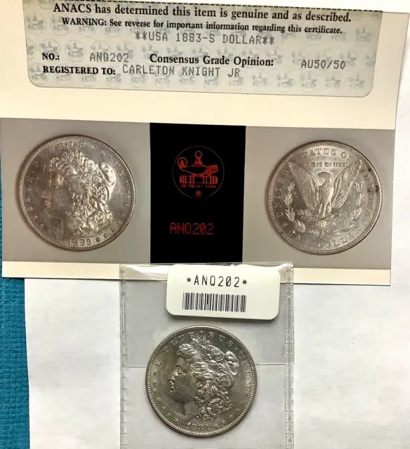 1883-S Morgan Silver Dollar ANACS Photo Cert Type 10 (1/1987-6/1990) AU 50/50