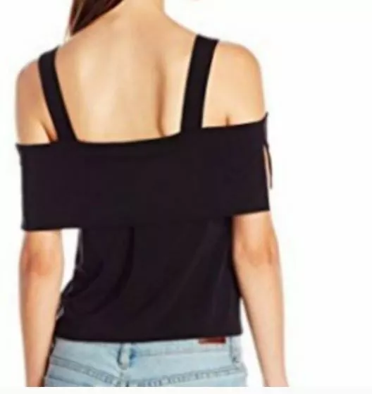 NWT $138 Ella Moss Black Thabo Cold Shoulder Blouse S a488 2