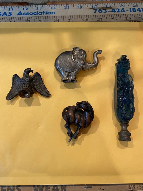 4 Misc Finials. Metal Eagle & Elephant are Metal.  Plus Horse & Other.