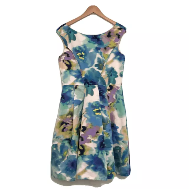 Eliza J Faille Fit & Flare Watercolor Floral Dress Blue Purple EUC Women's 10 2