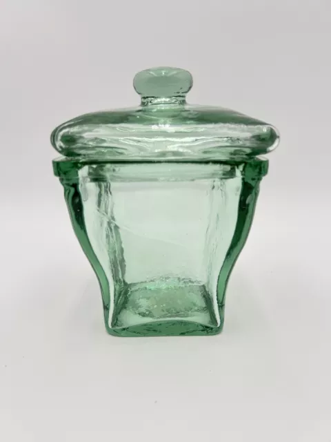 Pottery Barn Green Recycled Glass 7” Apothecary Jar With Lid Made In Spain