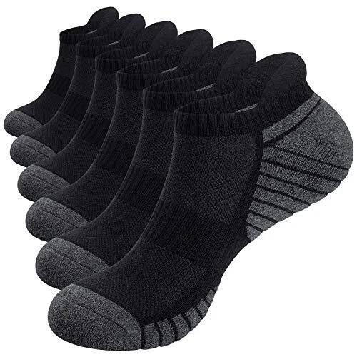 Mens Socks, 6 Pairs Anti-Blister Cushioned Breathable Running Cotton Socks,