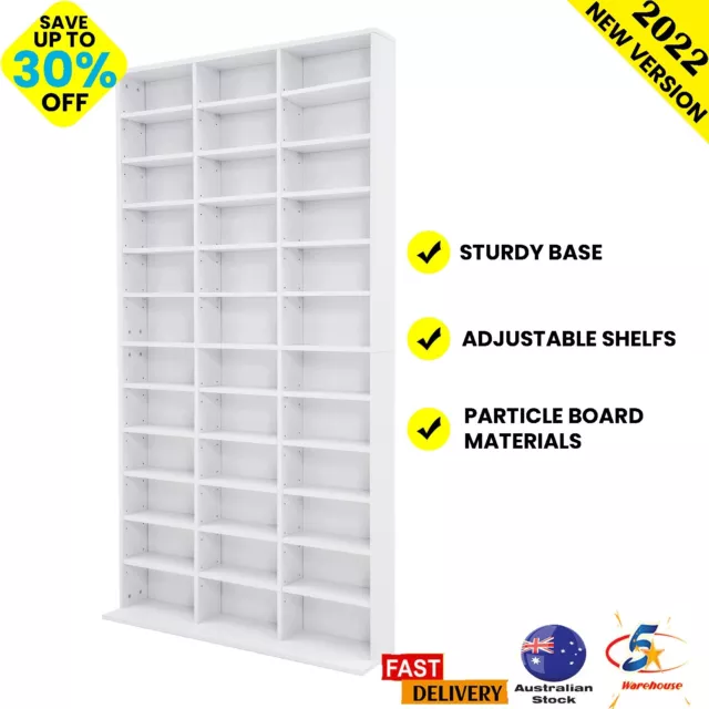 Adjustable CD DVD Bluray Media Book Storage Cabinet Shelf WHITE Display Bedroom