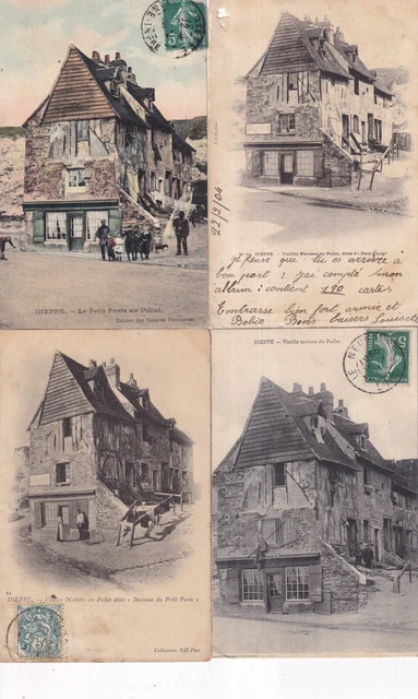 LOT DE 4 cartes postales anciennes postcards DIEPPE vieille maison au ...