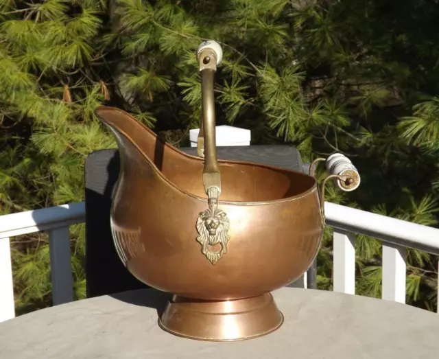 Copper Coal Ash Scuttle Bucket Delft Handles Messing Swing Griff 13 " W 14 " D