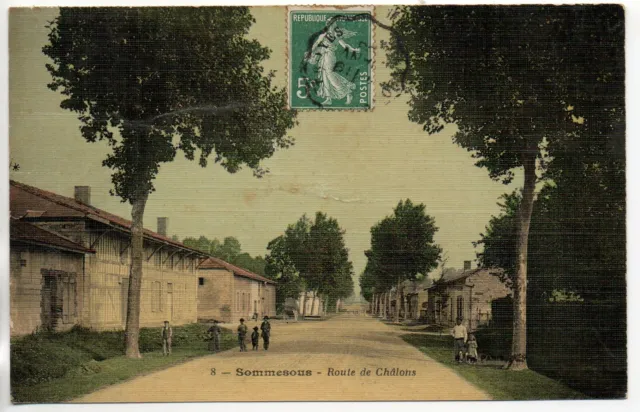SOMMESOUS - Marne - CPA 51 - la route de Chalons - carte toilée couleur