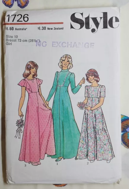 Style 1726 Long Dress - Size 10 - UNCUT Paper Sewing Pattern