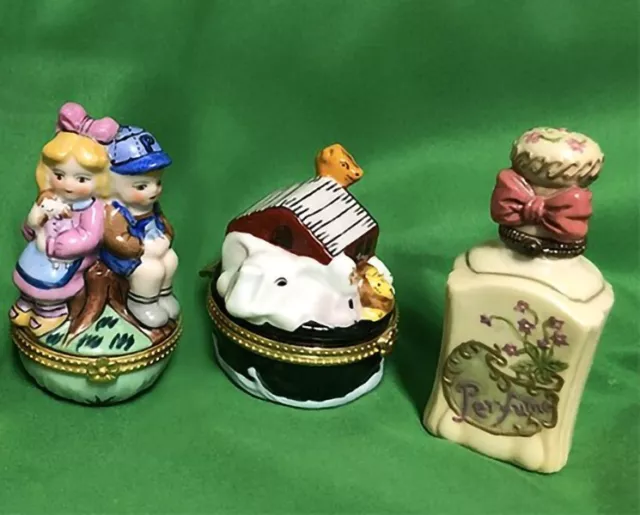 Lot of 3 Vintage Trinket Boxes Baby Girl and Boy Zoo Perfume Bottle