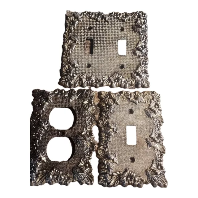 Vintage Brass Ornate Metal Salvage Floral Outlet Cover Double Light Switch Plate