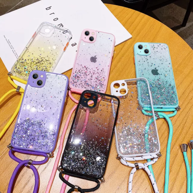 Case For iPhone 15 14 Pro Max 13 12 Mini 11 Glitter Crossbody Lanyard Slim Cover