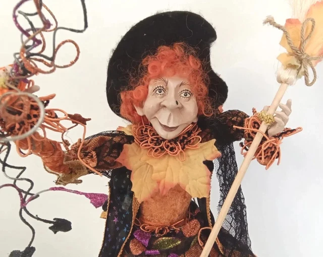 25" Halloween Witch Doll☆ Soft Sculpture Figurine ☆ + 3" Metal Frog☆ So Great !