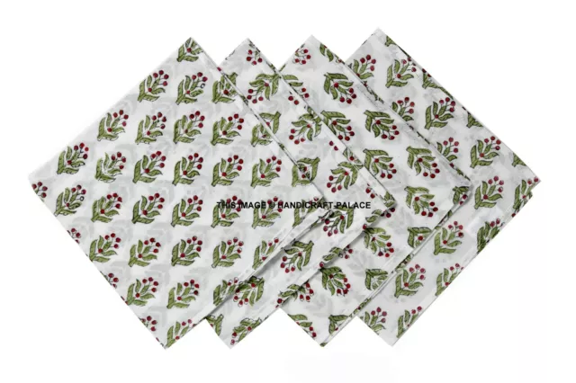 Beautiful Floral Pure Cotton Table Napkins Running Hand Block Print Set 24 PCS