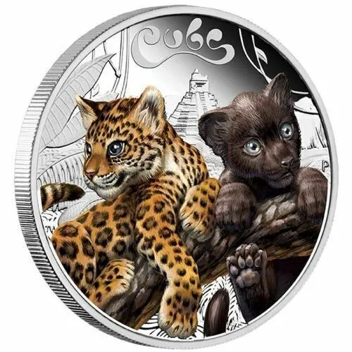 2016 The Jaguar Cubs Tuvalu 1/2 oz SIlver Proof 50c Perth Mint Coin Colorized