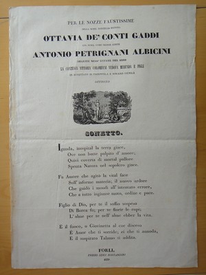 1874-NOZZE Contessa LUIGIA ZAMPIERI e Conte ALESSANDRO ALESSANDRETTI-IMOLA 