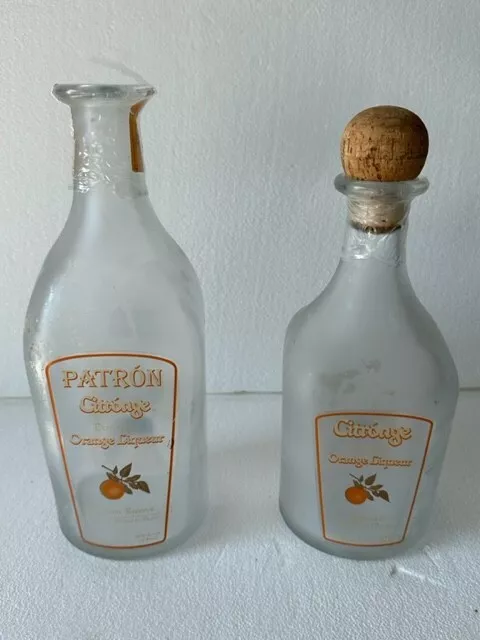 2 Empty Patron Citronge Extra Fine Orange Liqueur Bottles 1L & 750 Ml 1 Cork