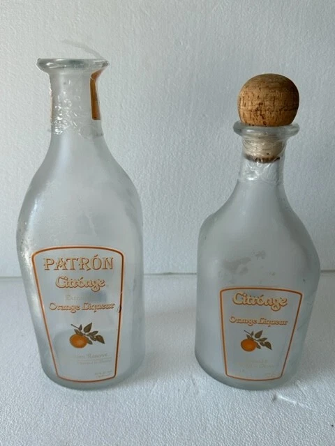 2 Empty Patron Citronge Extra Fine Orange Liqueur Bottles 1L & 750 Ml 1 Cork