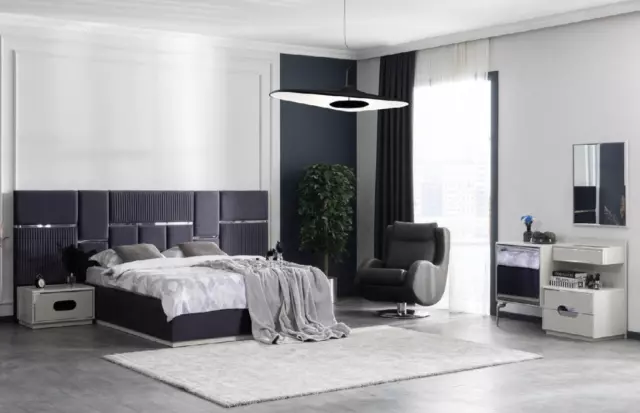 Chambre à Coucher Set Lit 2x Table de Chevet 5tlg Design Moderne Luxe Complet