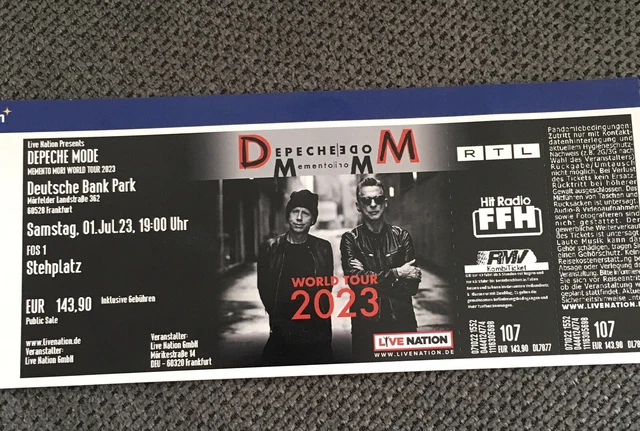 1 x DEPECHE MODE Konzert-Ticket 01.07.23 Frankfurt FOS1 Front of Stage 1 Inkl Re