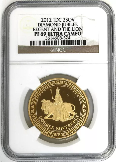 2012 TDC Diamond Jubilee Regent & The Lion Gold Double Sovereign NGC PF69 UCAM