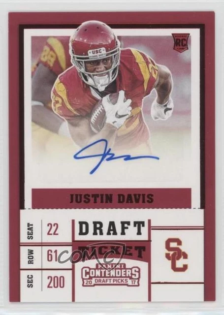 2017 Panini Contenders Draft Picks Ticket Red Foil Justin Davis Rookie Auto RC