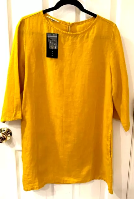 NWT $132 Bryn Walker Twyla Linen Tunic Top Shirt sz XS Rhodiola Mustard Yellow