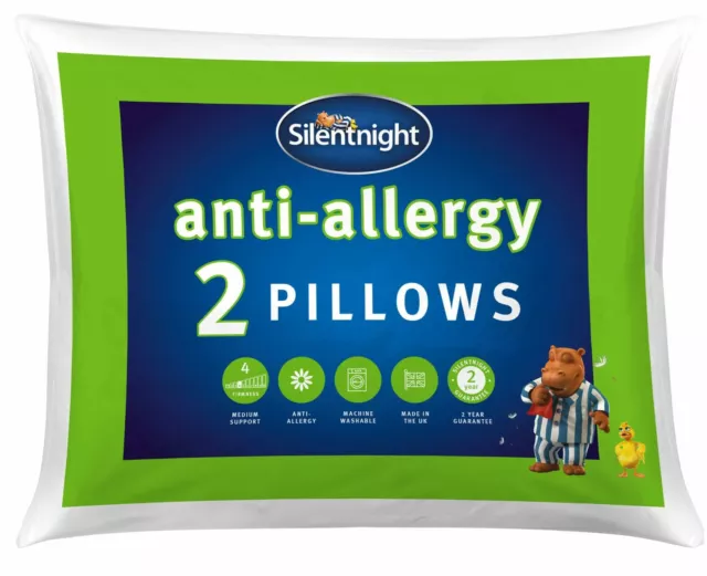 Silentnight Pillows 2 Pack Luxury Anti Allergy Anti Bacterial Bouncy Soft Pair