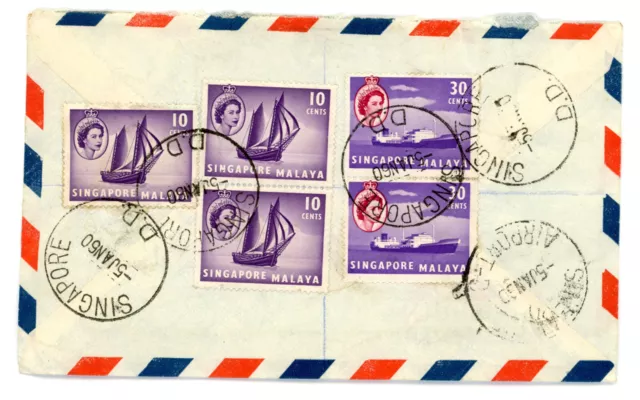 1960 Malaya Singapore stamps on cover with DD and Singapore Airport postmarks