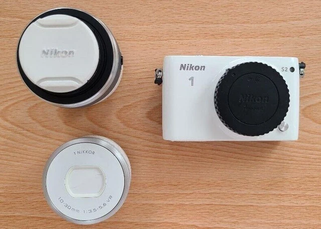 Nikon 1 S2 Digital Camera White NIKKOR VR Lens 10-30mm 30-110mm Double Zoom Kit