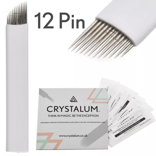 Microblading Blades Needles 12 Pin 50 or 100 Eyebrow Tattoo Tool By CRYSTALUM