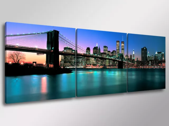 Quadro Moderno 3 pz. NEW YORK SKYLINE cm 150x50 arredamento città stampa su tela
