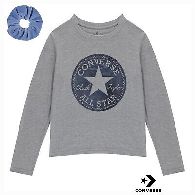 Converse Grey Long Sleeve Top With Blue Hair Tie Set Junior Girls Age 11-12